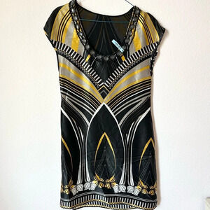 Silk sleeveless black/gold dress size S
